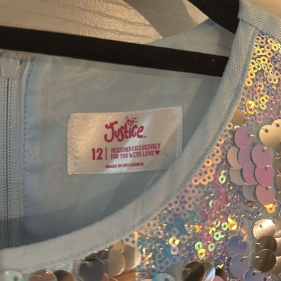 NWT Justice Girls SZ 12 Charming Light Blue Sequin Dress Retail $60 - Picture 5 of 8